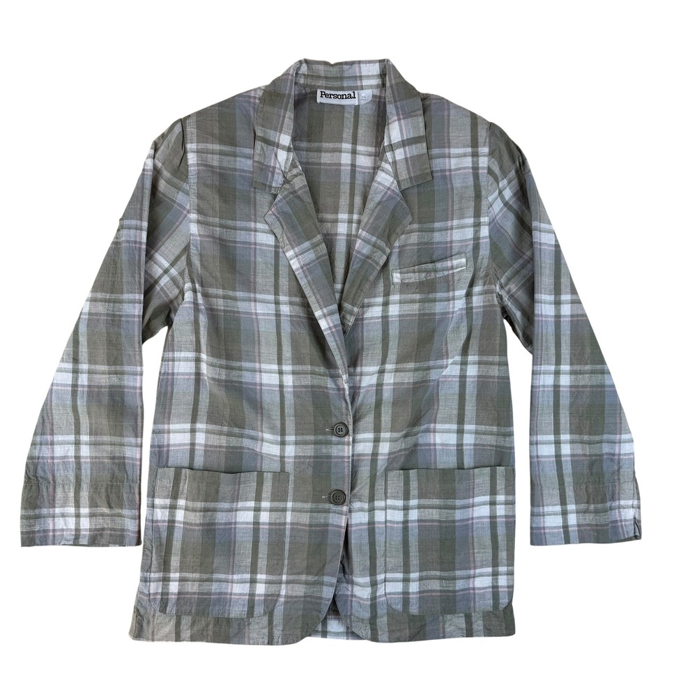 Light Academic Plaid Blazer Cotton Checkered Jacket XL Personal‎